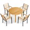 Natural Black Acacia Wood Patio Dining Set 4 Chairs Beige Cushions Round Table